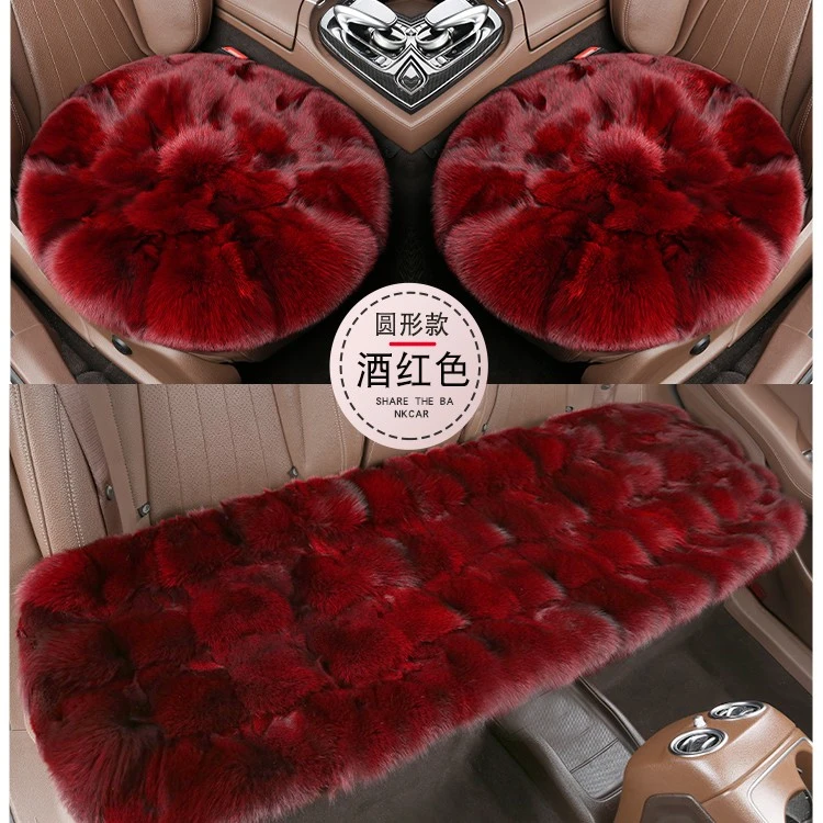 真狐狸毛汽车坐垫皮毛一体座椅垫狐狸头皮草圆形坐垫无靠背车坐垫
