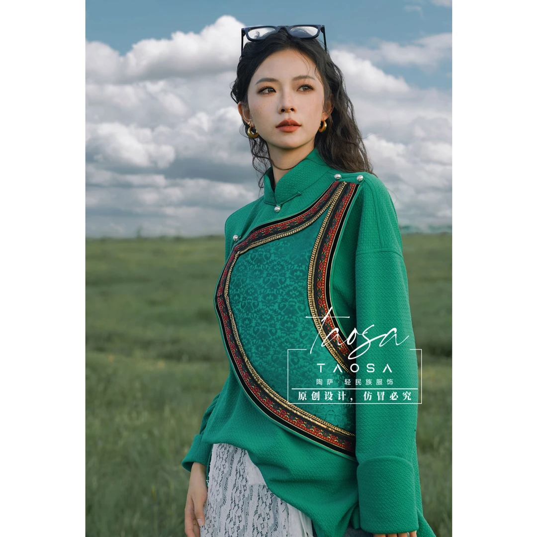 【省心穿搭】S035-锦缎拼接卫衣 陶萨民族服饰原创卫衣