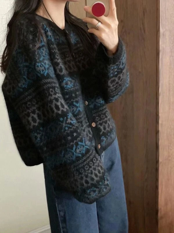 法式温柔风软糯复古提花开衫毛衣2025秋冬女装洋气独特别致上衣