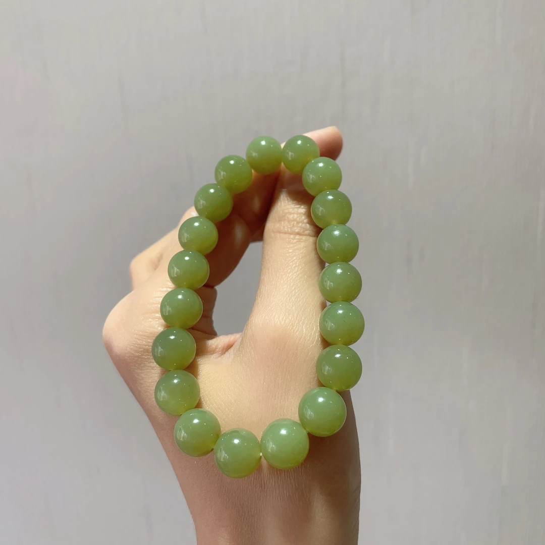 和田玉青黄口手串12mm圆珠单圈