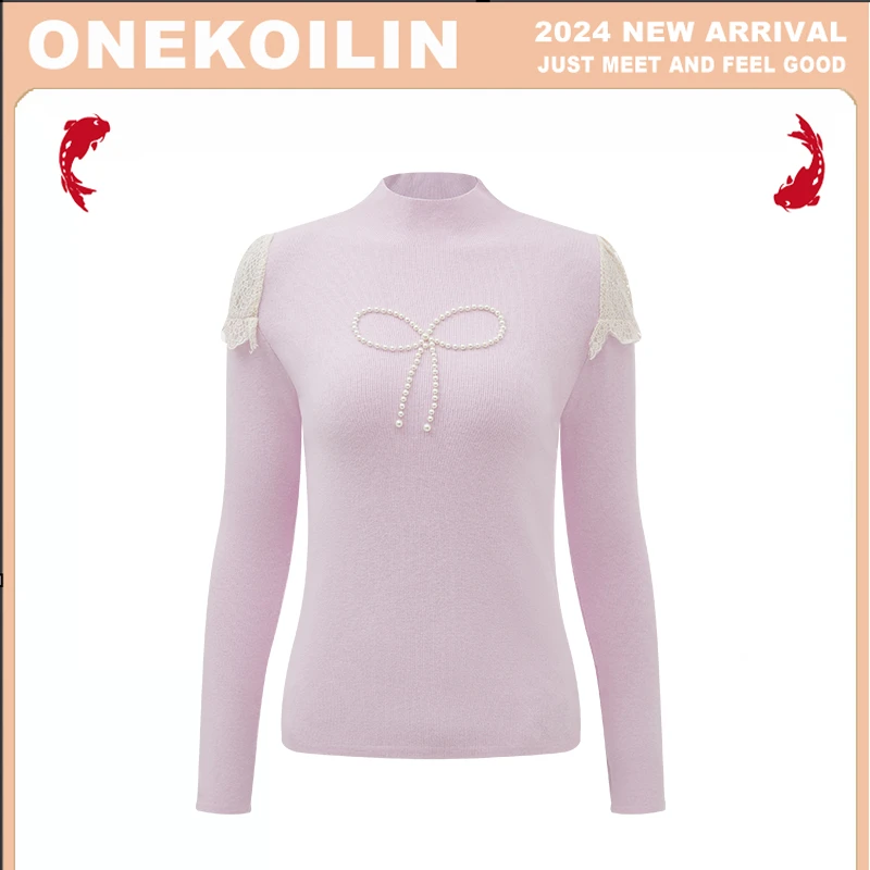 OneKoilin“多瑙冬日”多巴胺植物定染气质蕾丝拼接针织毛衣 DNDR