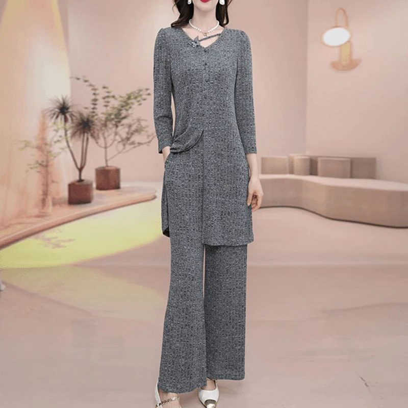 高级感轻奢中长开衫上衣阔腿裤时尚休闲显瘦两件套