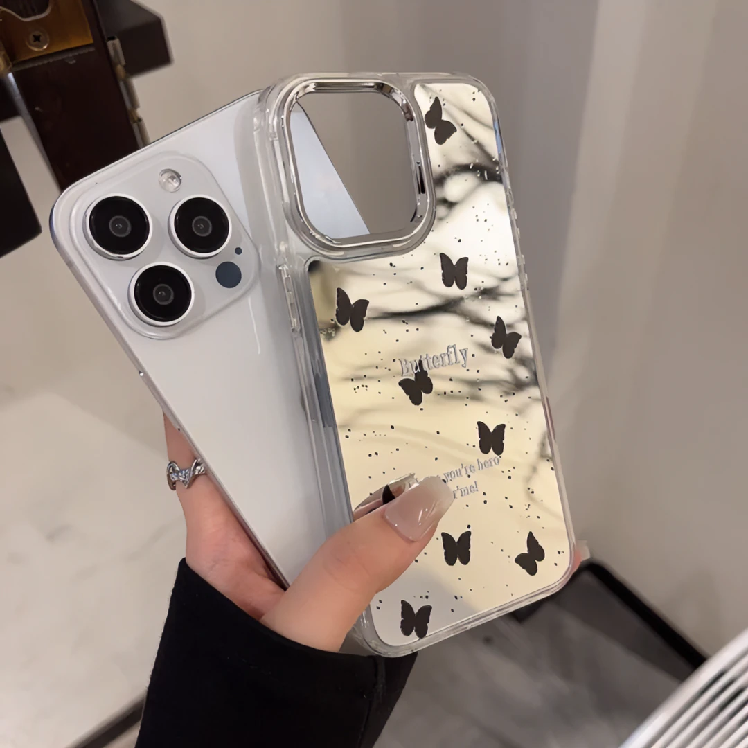 满屏黑点蝴蝶镜面手机壳适用苹果14/15可爱13/12爆款11新款创意