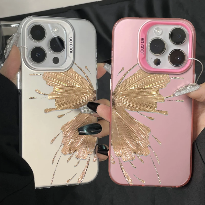 金粉蝴蝶苹果14手机壳iphone13promax全包12/11苹果15新款8plus黑