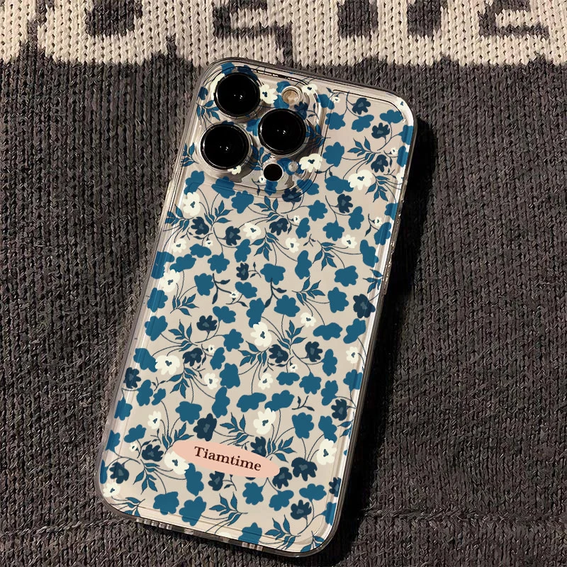 满屏蓝碎花苹果小米华为iPhone15/14promax手机壳13/12太空软壳