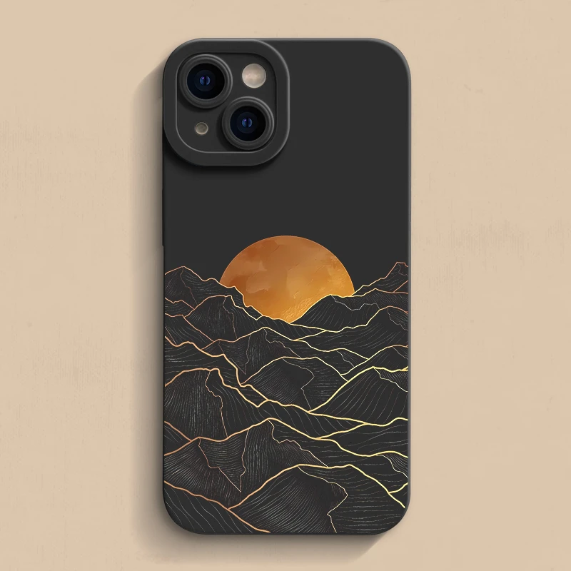 日落山丘手机壳适用苹果13/14华为荣耀vivo小米oppo创意落日软套