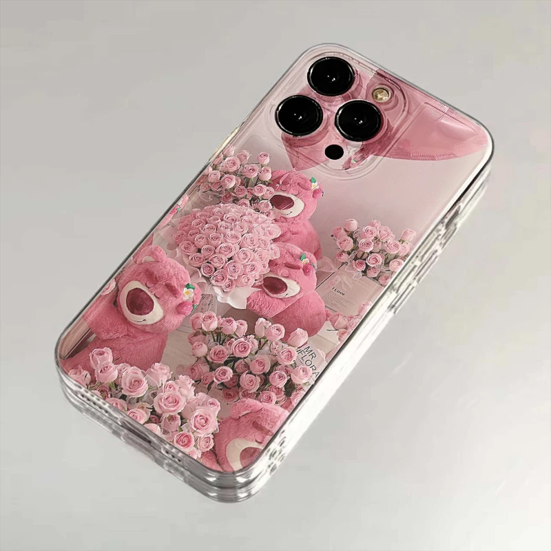 网红玫瑰草莓熊适用苹果华为vivo小米oppo手机壳iphone15/13/14软
