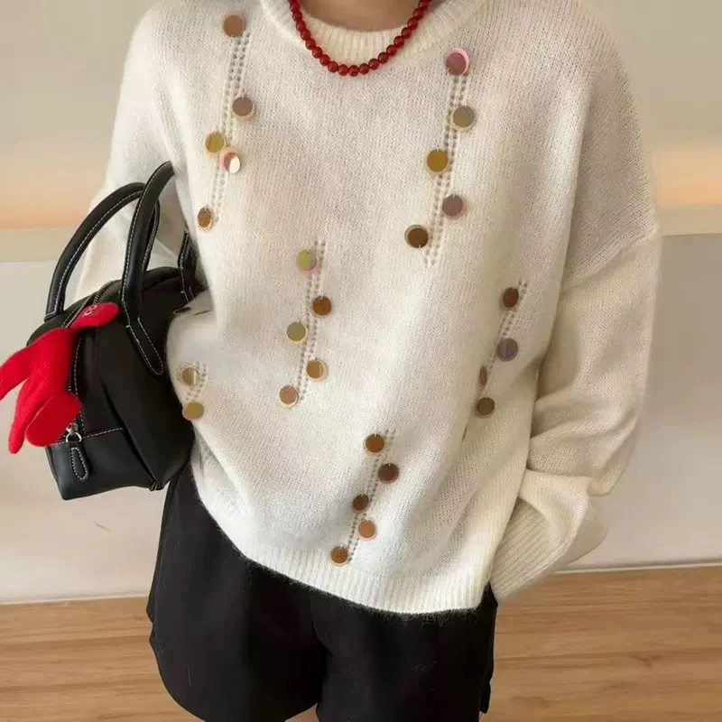 G家高配超幼马海手工订片设计感宽松套头毛衣针织衫