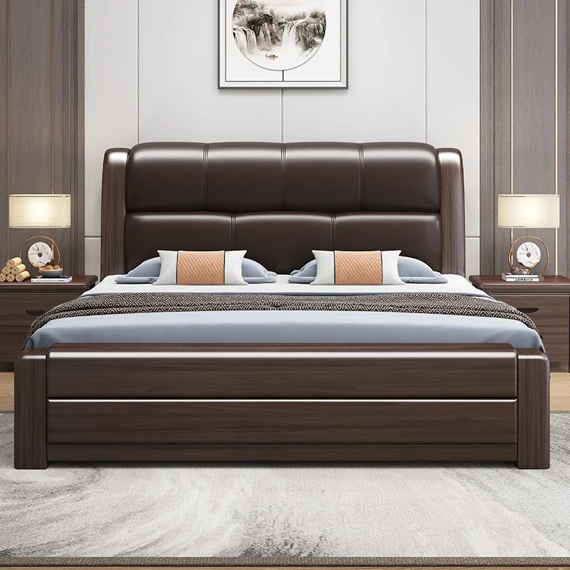 紫金檀木实木床1.8米双人床1.5米单人床新中式现代简约主卧储物床