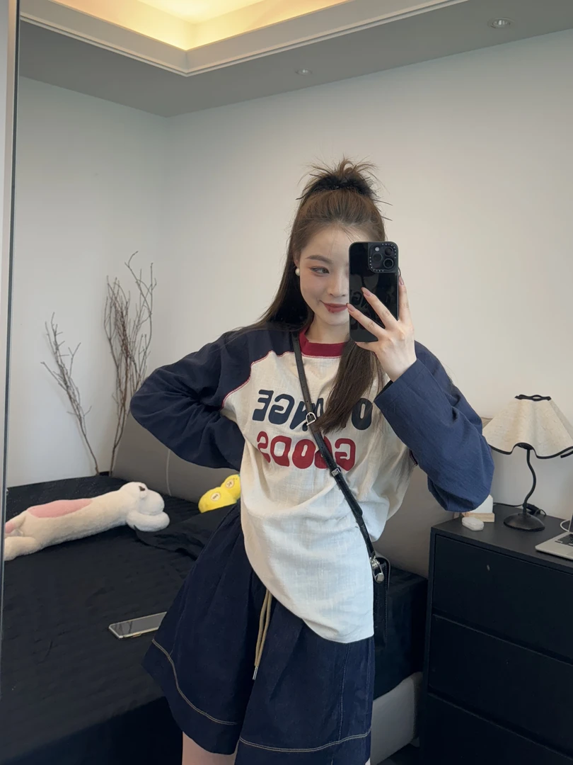 Shuang➕字母透气防晒上衣/牛仔短裤