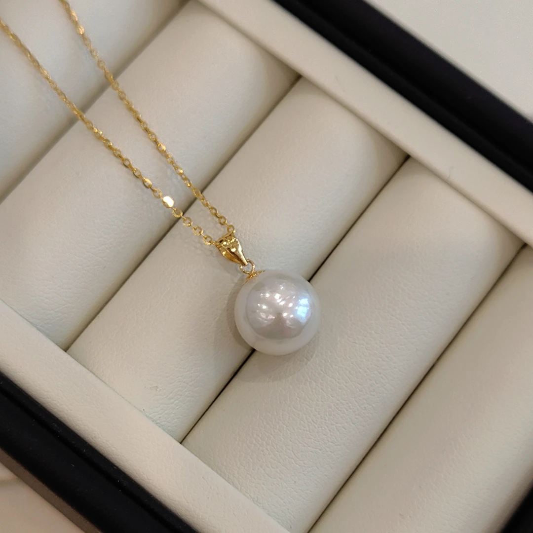 【RIVD珍珠】18K金淡水镶嵌/厚金版瓜子扣珍珠吊坠强光（送银链）