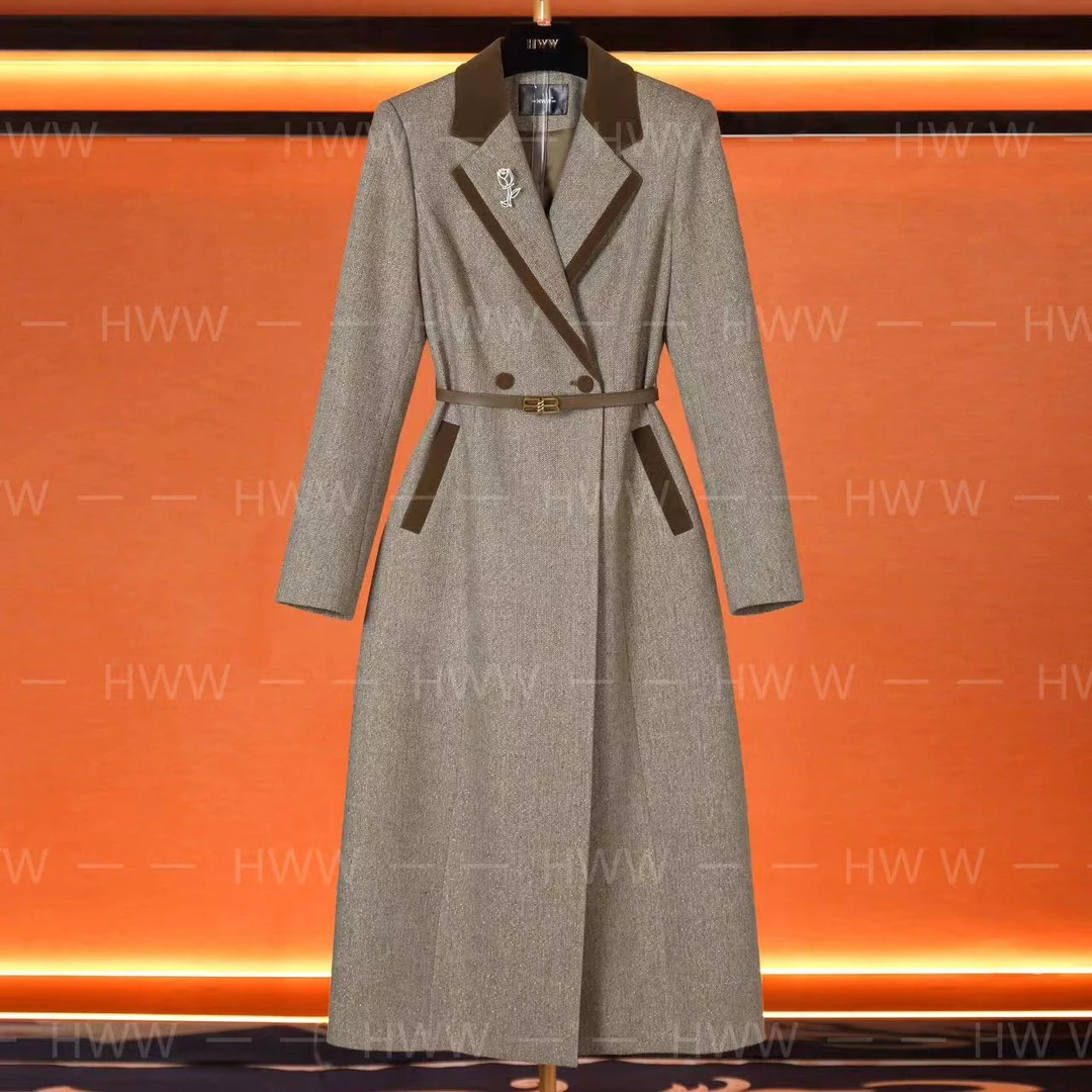 轻奢设计师女士气质修身时尚大气收腰连衣裙风衣DHZFF405161