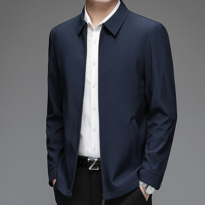 春秋男装休闲中老年外套商务高档翻领茄克行政夹克