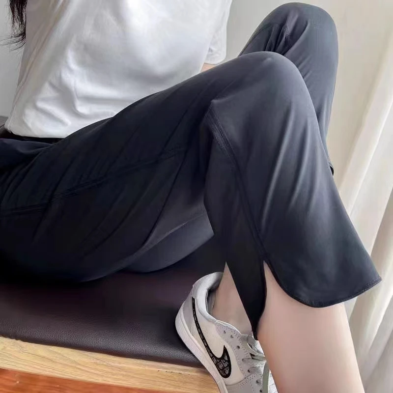 梨形身材冰丝运动裤女春夏直筒休闲裤设计感烟管裤九分速干裤女裤