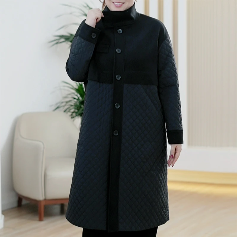 立领双拼棉服女真德绒大码时尚保暖中长款休闲减龄百搭文艺外套