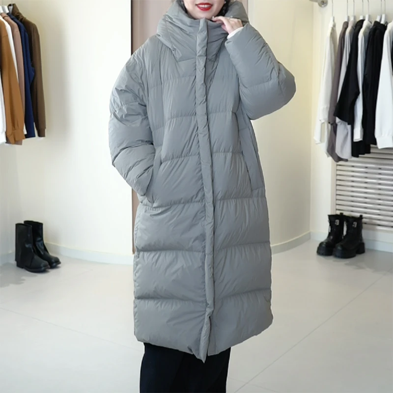 中长款连帽羽绒服女90白鹅绒休闲减龄时尚净版保暖加厚百搭外套潮