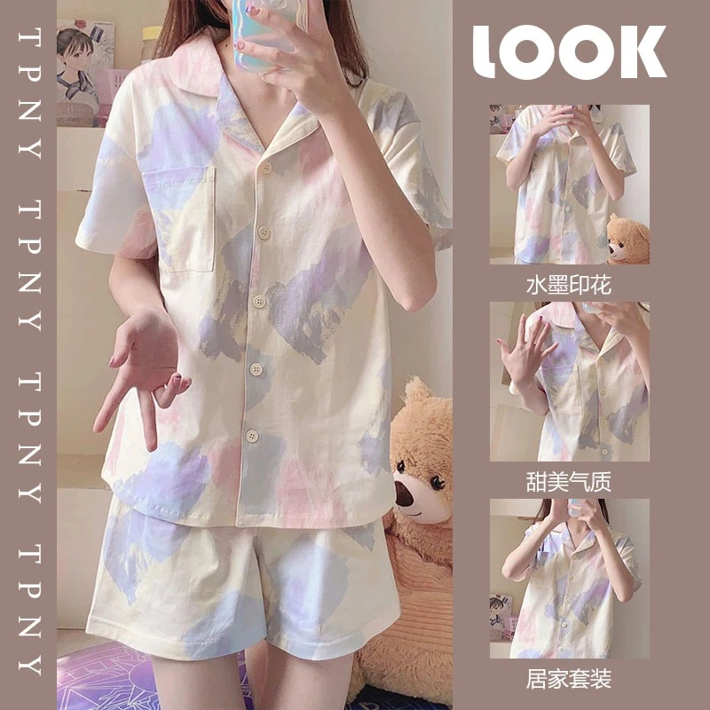 睡衣女款爆款2023新款短袖长裤三件套睡衣女夏甜美少女卡通家居服