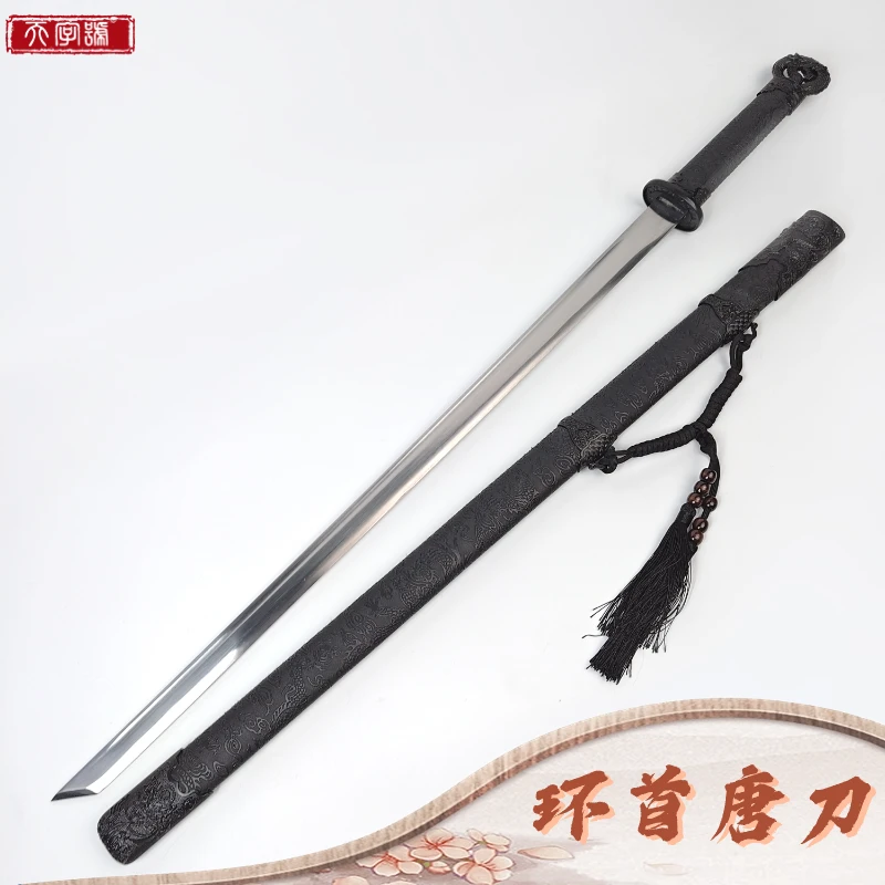 【11】环首唐刀|杉木包布鞘合金装饰高锰钢刀身未开刃摆件收藏