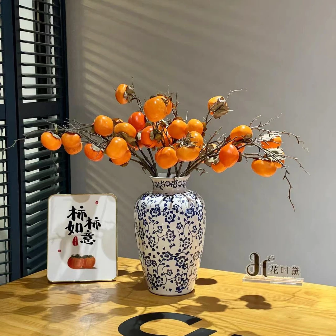 5头仿真柿子家居软装客厅餐桌摆件年宵中国风风格