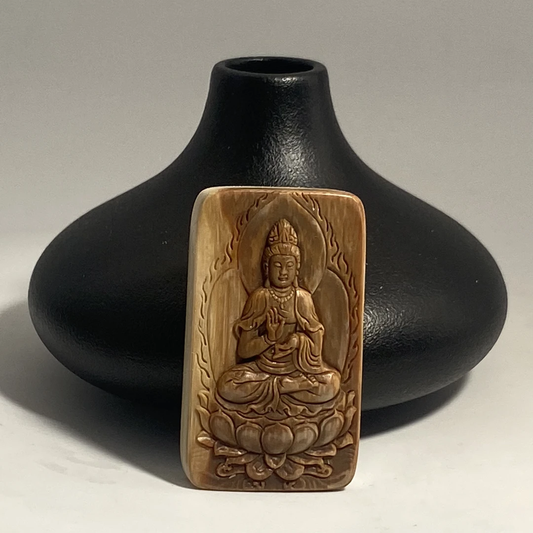 猛犸牙雕冰咖观音45*26*10mm假一罚四W4310