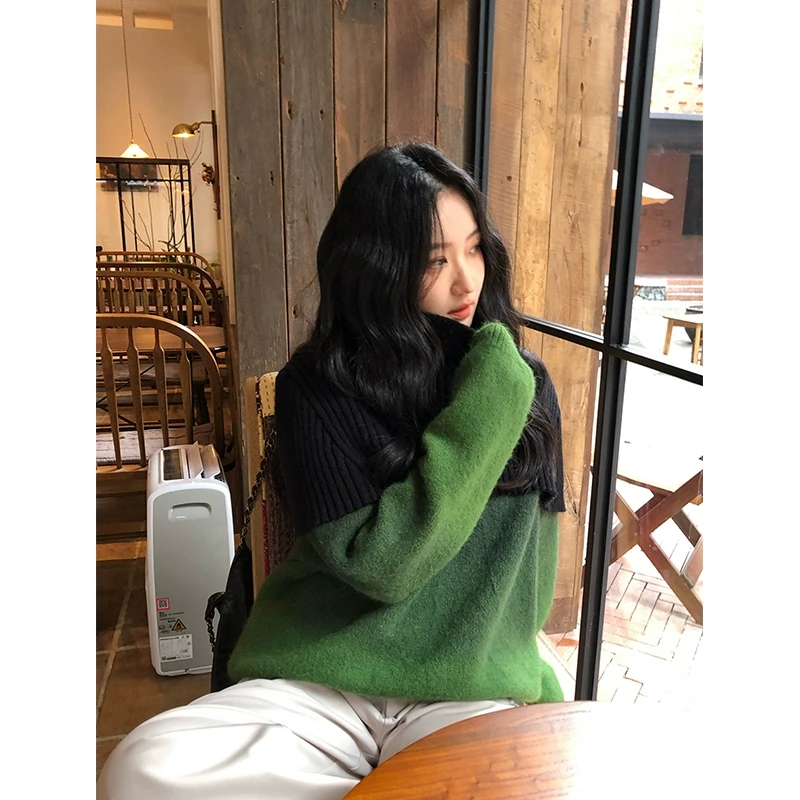 任小艺新品 600g加厚手工单件吊染渐变毛衣宽松落肩秋冬