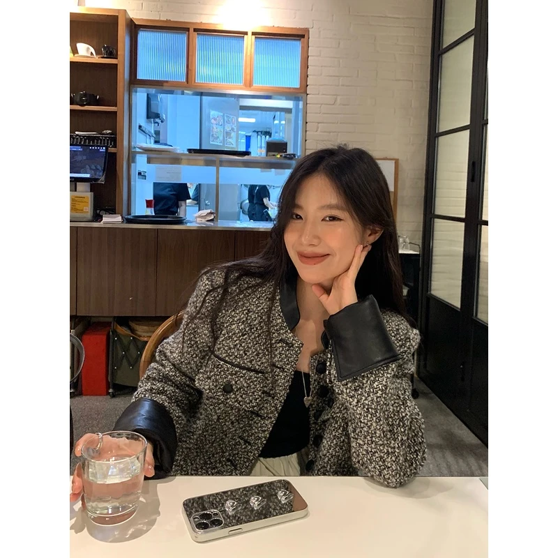 Lit e mode拼接小香风外套女短款春秋季小众复古小个子上衣A1709