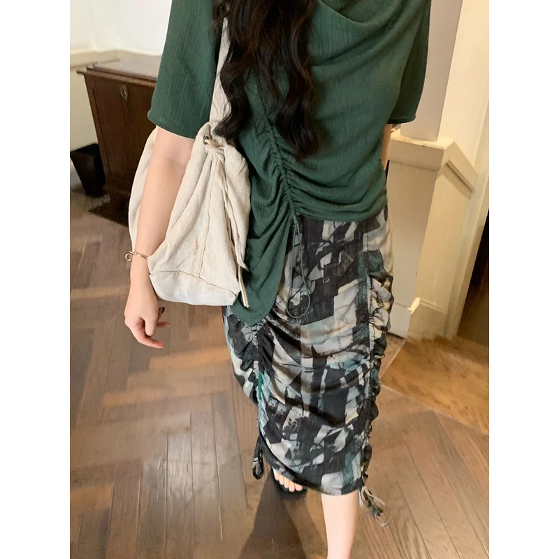 任小艺Lit e mode复古高级感高腰印花半身裙女中长款a字裙包臀夏