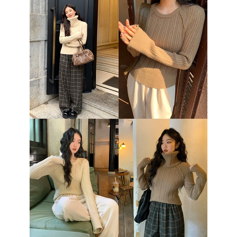 Lit e mode可拆卸高领毛衣女秋冬两件针织打底衫叠穿内搭上衣