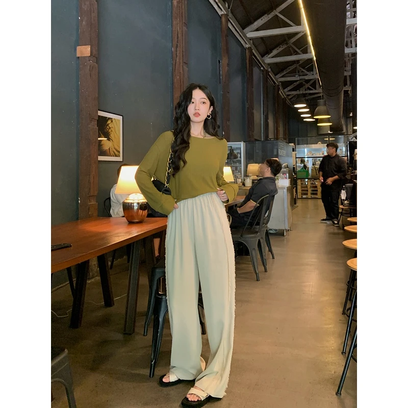 【不上】基础长袖t恤女打底2023新款夏季宽松圆领纯色内搭上衣