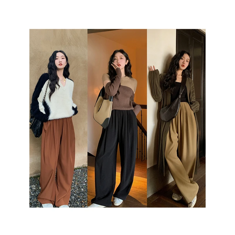 任小艺2024春秋新品西装裤高级感垂感高腰美拉德阔腿裤百搭拖地裤
