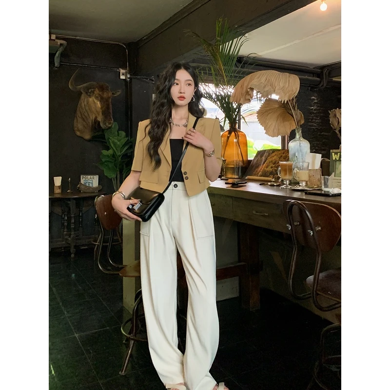 Lit e mode明线瘦腿百搭长裤休闲显瘦西装裤直筒裤高腰拖地裤子