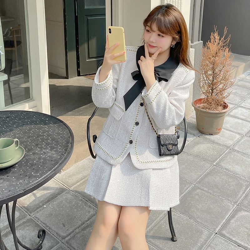 【A449】韩版气质小香套装胖MM新款减龄休闲外套半身裙