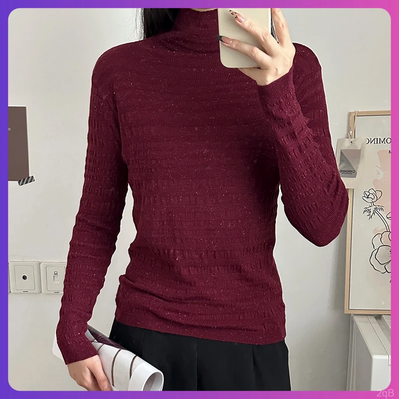 新款修身内搭打底衫设计感肌理上衣气质女秋冬套头针织衫高领显瘦