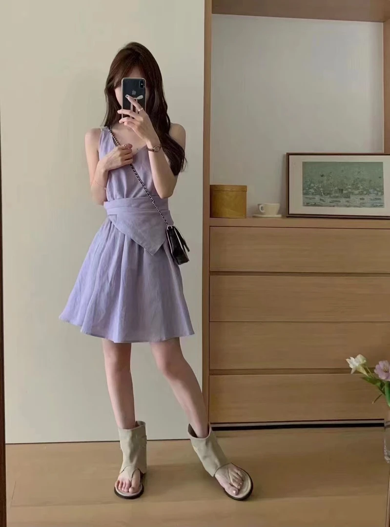 显瘦连衣裙小众收腰夏季短款