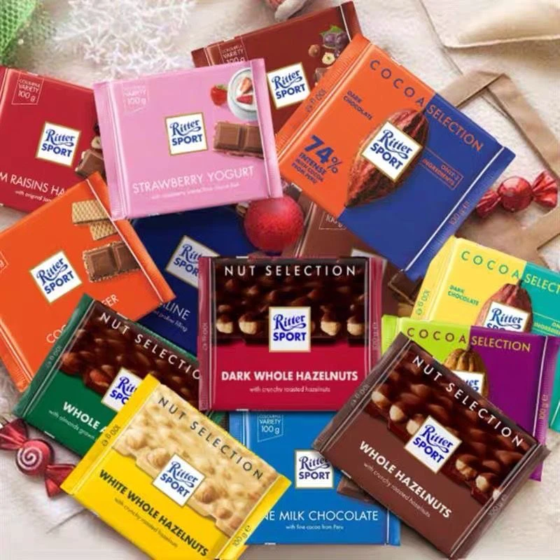 RitterSport瑞特斯波德巧克力纯可可脂牛奶草莓运动排块黑巧克力