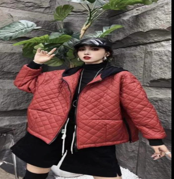 菱格压线侧边拉链大码宽松加棉加厚时尚菱格纹保暖棉服