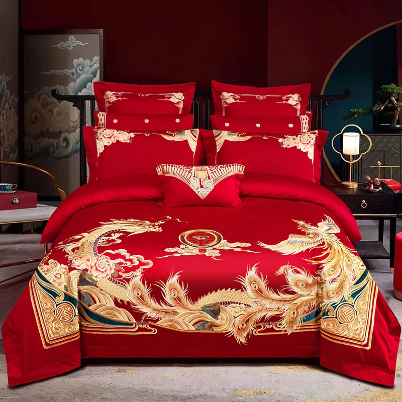 新款婚庆款结婚陪嫁长绒棉婚房高档绣花婚庆四套件多件套宫廷盛宴