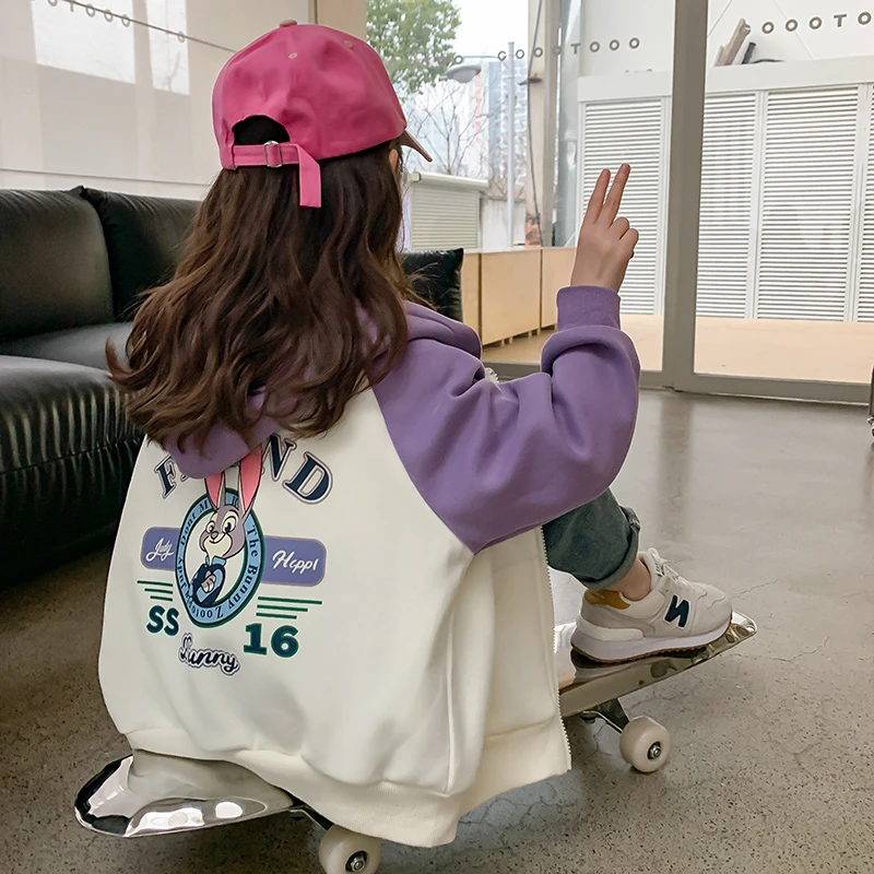 女童秋装外套2023新款儿童秋季休闲长袖穿搭连帽卫衣开衫拉链潮款