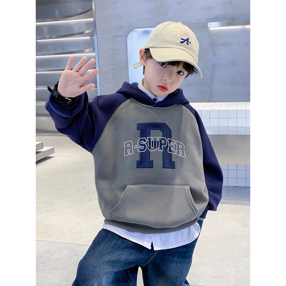 男童连帽卫衣2023新款儿童春秋季衣服男孩秋季时髦童装痞帅上衣潮