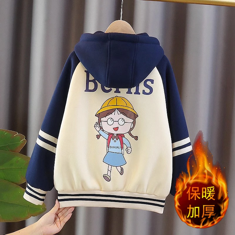 女童秋冬加绒卫衣儿童装韩版卡通中大童女孩连帽加厚洋气上衣冬季