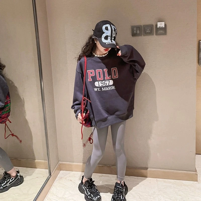 女童卫衣秋装加绒加厚中大童卫衣童装时尚韩版宽松休闲冬季上衣潮