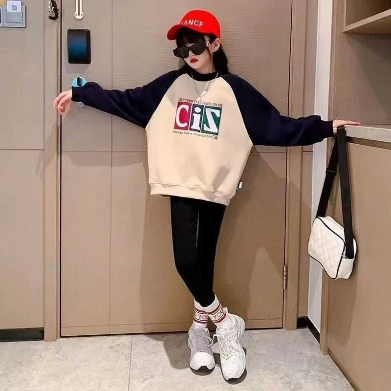2023新款女童卫衣春秋季韩版宽松中大童加绒加厚女孩休闲冬季上衣