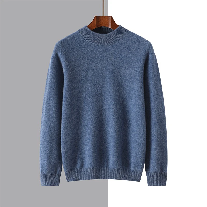 半高领100纯羊毛男士半高领毛衣宽松休闲针织衫套