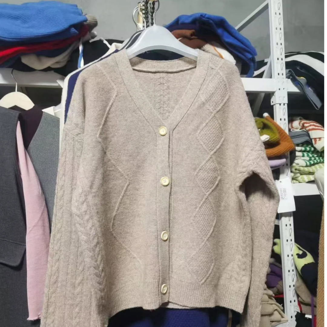 高货 100纯毛重工开衫女百搭款毛开衫外套