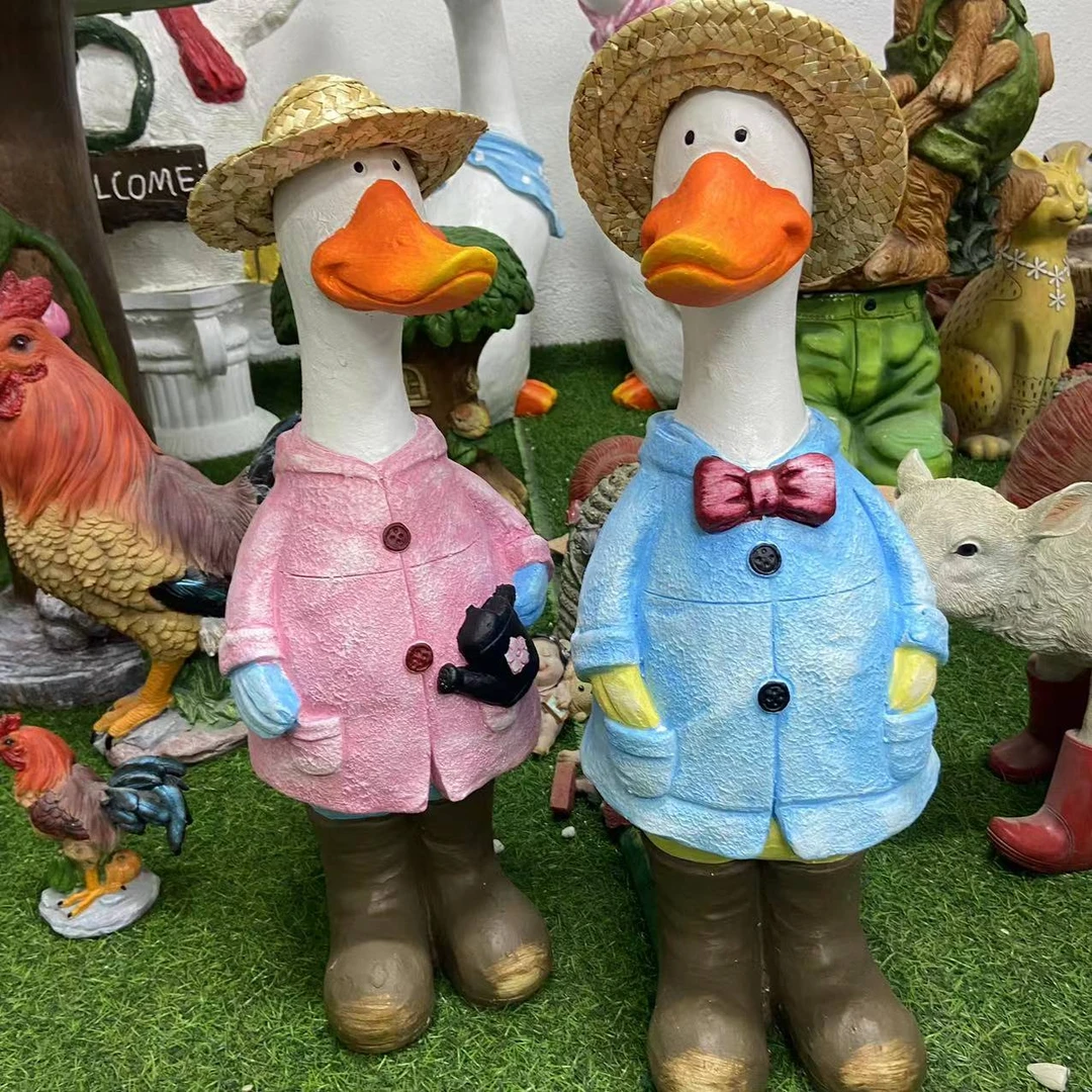 氧化镁材质卡通草帽鸭 花园摆件