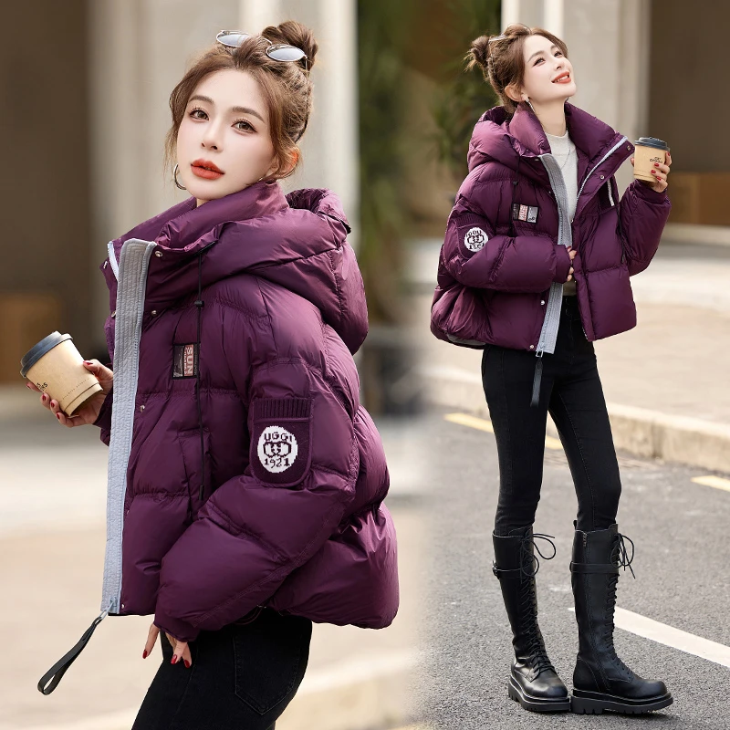 短款羽绒服女2024冬季新款时尚连帽小个子宽松加厚保暖白鸭绒外套