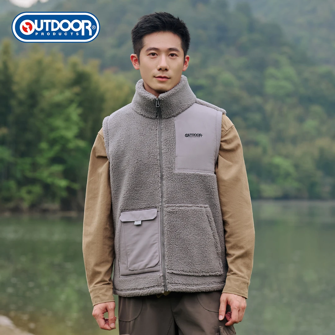 OUTDOOR细绒羊羔毛马甲圆领拉链无袖上衣秋冬保暖外套