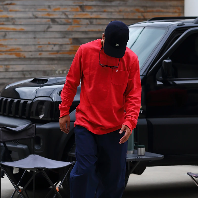 君砰1503 秋季重磅落肩口袋束口长袖T 男士