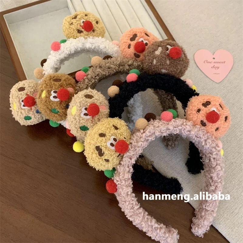 卡通秋冬丑萌曲奇饼干小丑毛绒发箍女可爱洗脸化妆头箍压发卡发饰