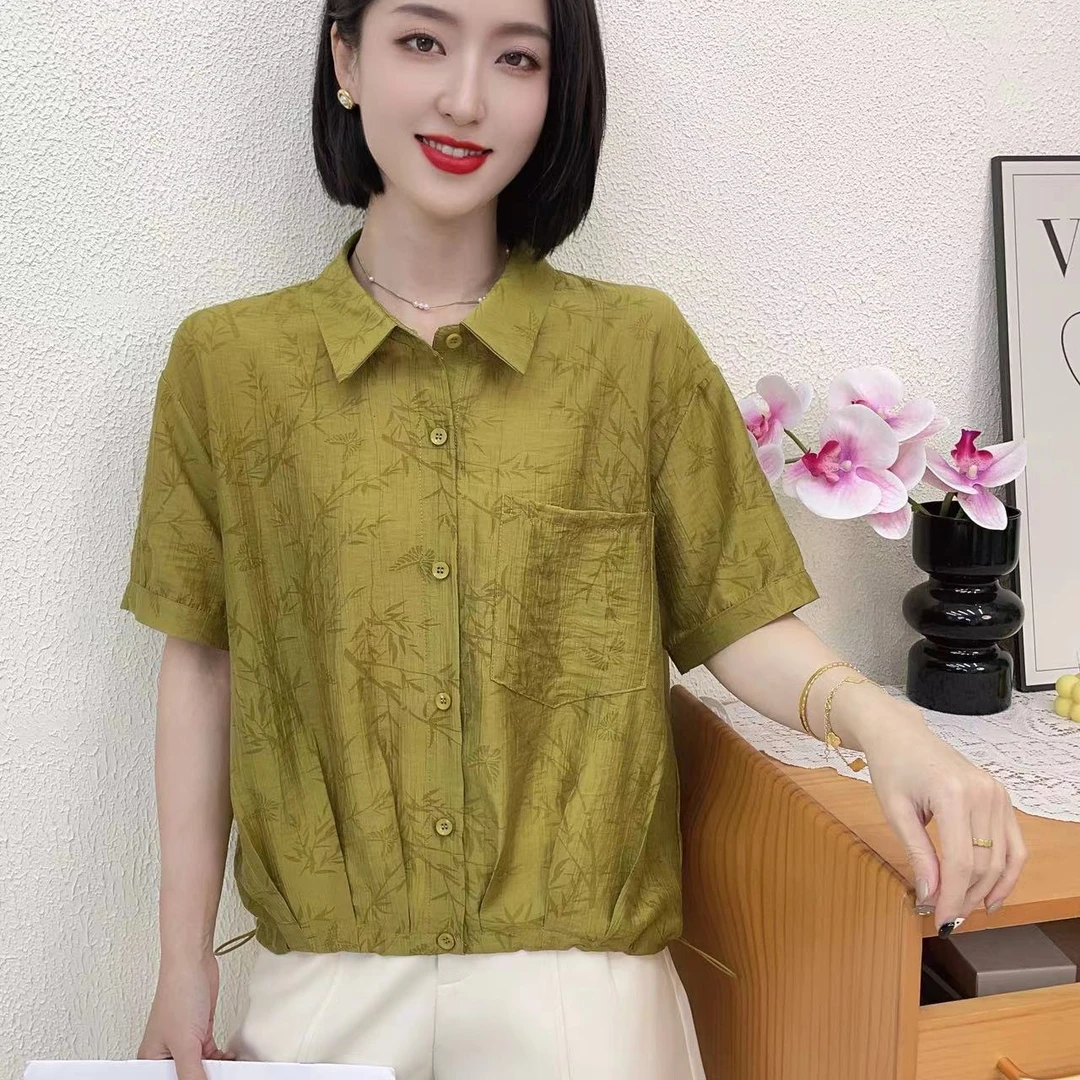 衬衫上衣显瘦时尚百搭夏季宽松休闲气质减龄衬衣妈妈装高贵印花衫